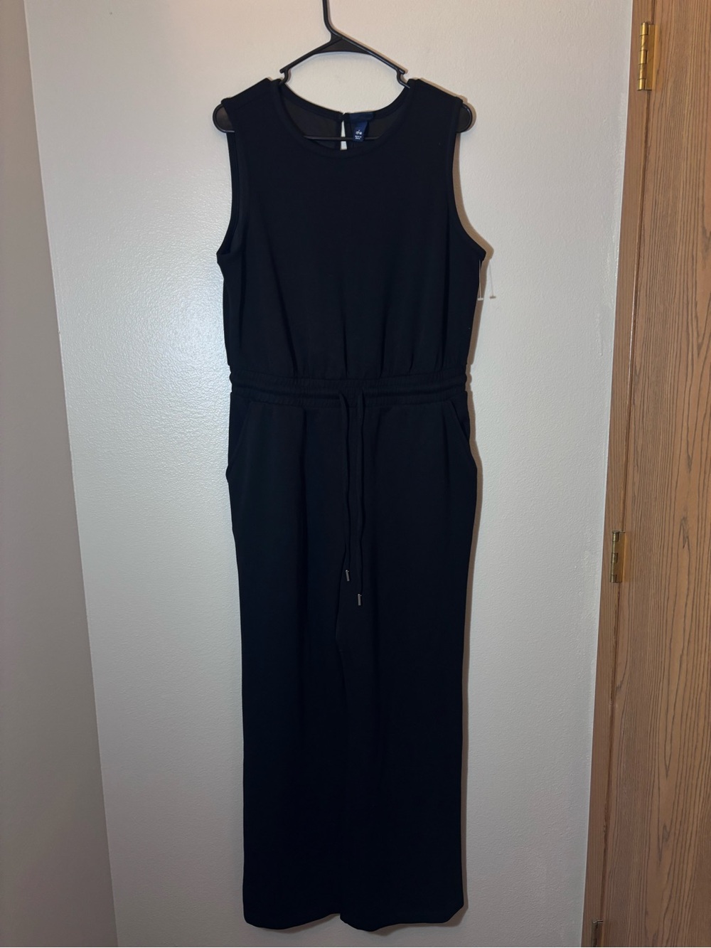 Sleeveless Black Drawstring-Waist Jumpsuit